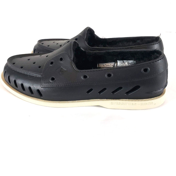 NEW!! Women Sperry SIZE 11 Black Authentic Faux Fur Float Boat Shoe Slip On - Picture 3 of 12